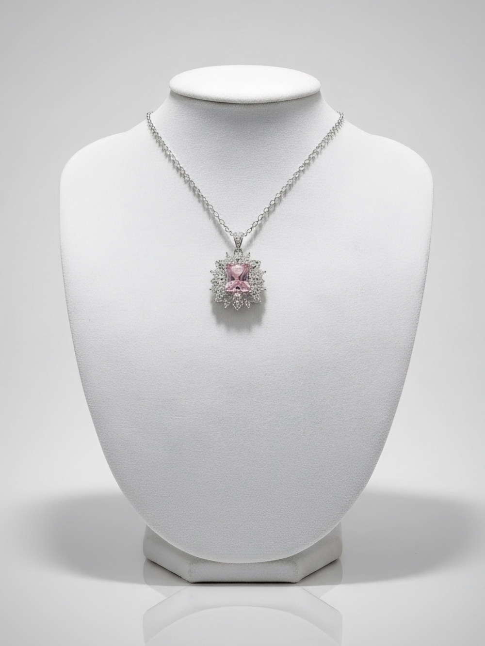 Pink Gemstone Necklace Silver With Crystals NEW